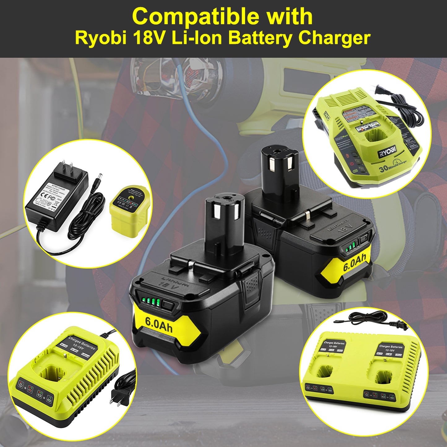 Replacement Lithium Battery for Ryobi Tool Battery 18V 4ah/5ah/6ah Power Tool Battery